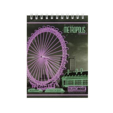Блокнот на спіралі А6 48арк картон обкл Buromax Metropolis кл. BM.24645101-**, Червоний