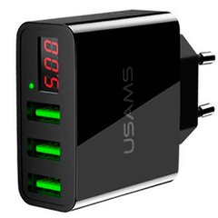 СЗУ Сетевое зарядное устройство Usams US-CC035 3USB LED Display EU Black CC35TC03