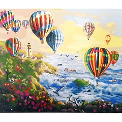 Картина раскраска по номерам на дереве 40*50см 5350 Воздушные шары над маяком