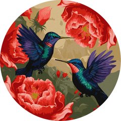 Картина раскраска по номерам на холсте d-39см Идейка КНО-R1048 Разноцветные колибри, с красками металик