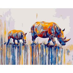 Картина раскраска по номерам на холсте - 40*50см Sultani ST8027-10/X1848 Разноцветные носороги