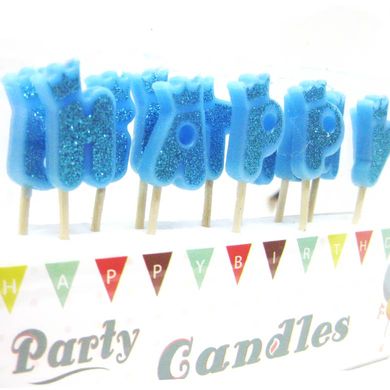 Свічки-набір для торта Party Candles Буквы 'HAPPY BIRTHDAY' з глітером, блакитні та рожеві 031116
