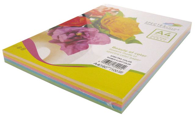 Бумага цветная для принтера Микс Пастель А4 160г/м 100л. SPECTRA color Радуга 5*20л.