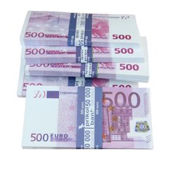 Сувенирные деньги, Прикольный банк, 500 евро, пачка