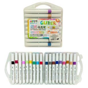 Маркеры для скетчинга Aodemei набор 18 шт Glitter Marker кисточка 6157-18 в пластиковом боксе