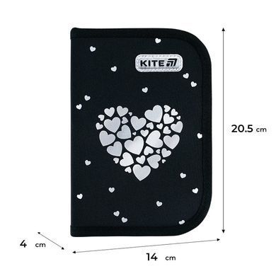 Пенал 1 отделение с 2 отворотами с наполнением Kite мод 622 Black&Silver K26-622H-5