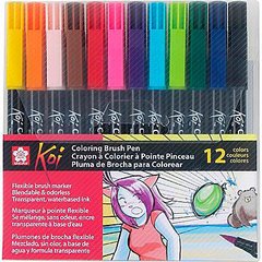 Маркер-пензель Koi Sakura Brush Pen акварельний набір 12кол XBR-12