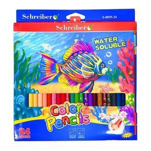 Карандаши цветные акварельные 24цв. Schreiber трехгранные с кисточкой S-0059-24