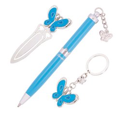 Ручки набір Langres Fly 1шт + брелок та закладка синій LS.132001-02