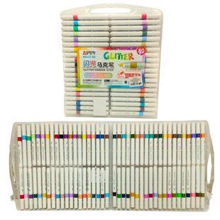 Маркеры для скетчинга Aodemei набор 80 шт Glitter Marker кисточка 6157-80 в пластиковом боксе