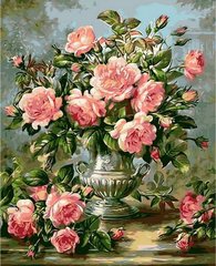 Картина раскраска по номерам на холсте - 40*50см Mariposa Q1117 Розы в серебряной вазе