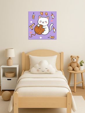 Картина по номер. на холсті 25*25см Идейка КН1235 Котик і клубочок 3