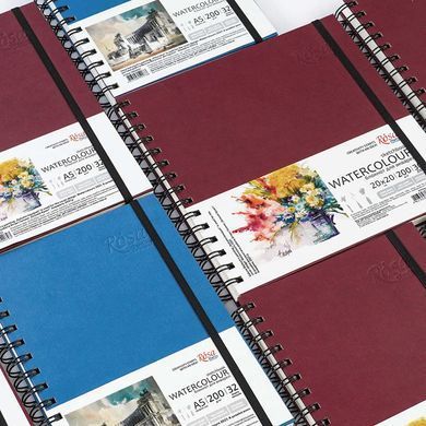 Блокнот для акварелі А5 14,8*21см Rosa Gallery 200г/м 32арк на спіралі білий папір, Бордо 16920552