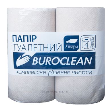 Туалетний папір Buroclean макул. на гільзі, по 4 рул, 2-х шар., сірий 10100052