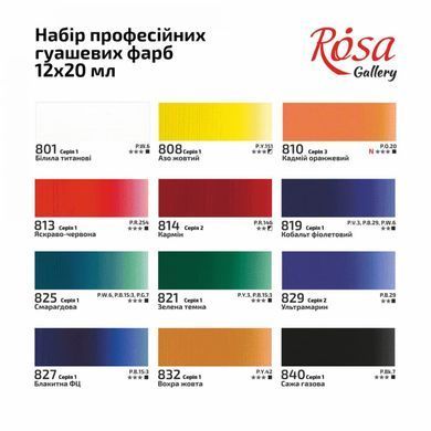 Гуашь Rosa Gallery набор 12цв. по 20мл 221553