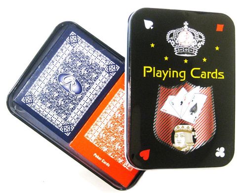 Карты игральные 2 колоды 54 карты картонные, в металлической упаковке Y026