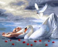 Картина раскраска по номерам на холсте - 40*50см Никитошка ANG246 Девушка и лебедь
