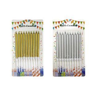Свечи-набор для торта Party Candles 10 свечей по 10см одноцветные X-4/1064*, Серебро