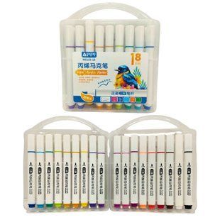 Маркер универсальный акриловый Aodemei Acrylic Marker набор 18 шт трехгранные, кисточка 6155-18 в пластиковом футляре