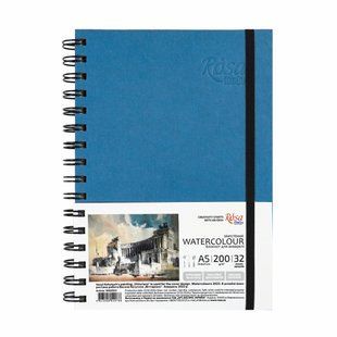 Блокнот для акварелі А5 14,8*21см Rosa Gallery 200г/м 32арк на спіралі білий папір, Блакитний 16920551