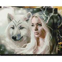 Алмазная живопись мозаика по номерам на холсте 40*50см Никитошка GJ4059 Девушка и волчица