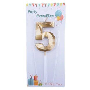 Свічка для торта золота Цифра-5 Party Candles 7см 031185-5з