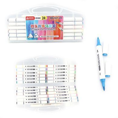 Маркер универсальный акриловый Aodemei двухсторонний Acrylic Marker набор 24 шт 6147-24 в пластиковом футляре
