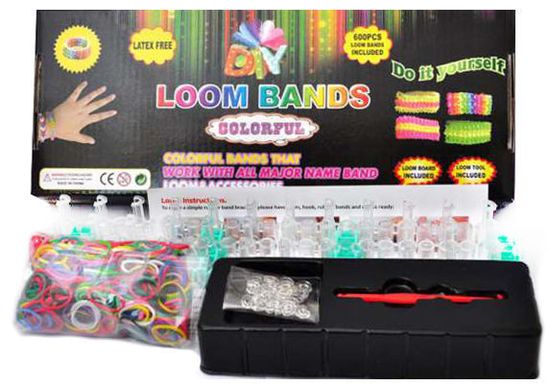 Набір для плетіння з гумок Rainbow Loom 600шт. + станок, крючок, кліпси (чорна коробка) 600ЧК/RB-600