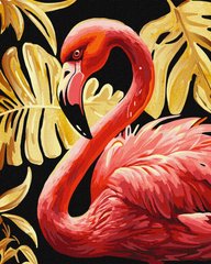 Картина раскраска по номерам на холсте - 40*50см Идейка КН6523 Изящный фламинго, с красками металлик