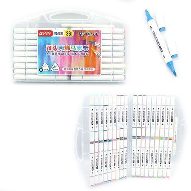 Маркер универсальный акриловый Aodemei двухсторонний Acrylic Marker набор 36 шт 6147-36 в пластиковом футляре