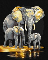 Картина раскраска по номерам на холсте - 40*50см Идейка КН6530 Семейство слонов, с красками металлик