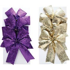 Украшение новогоднее Новогодько 971673 Бантик, набор 3шт по 12см, микс пурпурные и золотые