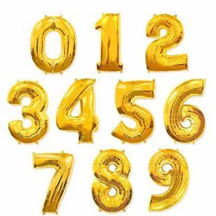 Повітряна кулька Лидер-ZYBalloon Цифра 40см 1шт, асорті 0-9 золото 1214-6-H