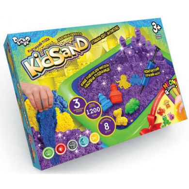 Ігровий пісок (кінетичний) DankoToys KidSand 3кол по 400гр + 8 формочек і пісочниця KS-02-02