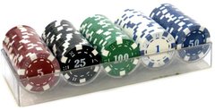 Фішки покерні 100шт з номіналом в пластик футлярі 342-5