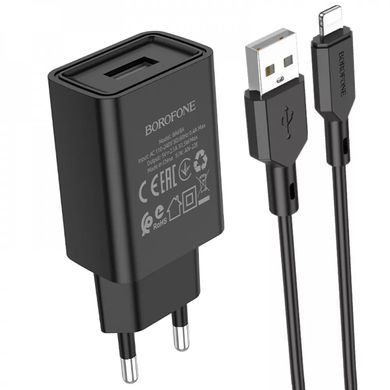 Мережевий зарядний пристрій USB-A 1xPorts 2.1А + кабель Type-C 1m Borofone Home Charger BA68A, Черный