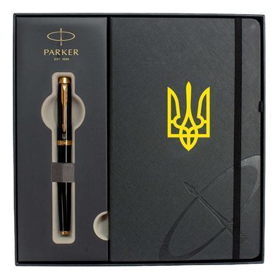 Ручка роллерная Parker 22022b24_T001y IM 17 Black Тризуб + блокнот, Набор подарочный