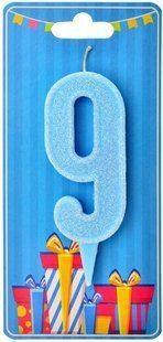 Свічка для торта Україна 'Цифра 9' блакитна (блиск)