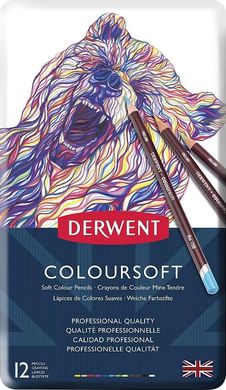 Олівці кольорові набір 12кол Derwent Coloursoft у металевій коробці D-0701026