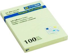 Папір для нотаток з липким шаром Buromax 76x102мм 100арк жовтий BM.2313-01