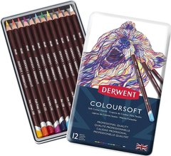 Карандаши цветные набор 12цв. Derwent Coloursoft в металлической коробке D-0701026