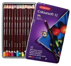 Олівці кольорові набір 12кол Derwent Coloursoft у металевій коробці D-0701026