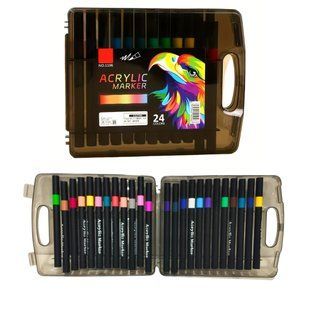 Маркер акриловий Acrylic Marker Eagle набір 24шт круглі, пензель 3369-24/1106-24 у пластиковому футлярі