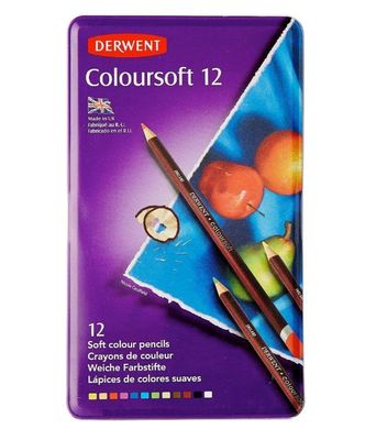 Карандаши цветные набор 12цв. Derwent Coloursoft в металлической коробке D-0701026