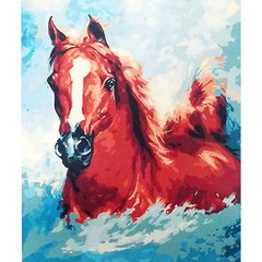 Картина раскраска по номерам на дереве 40*50см 5067 Лошадь в воде