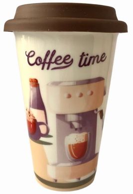 Набір керамічний Чашка із силіконовою кришкою 440мл QF-858 Година кави