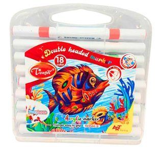 Маркер акриловий Jongdi двосторонній Acrylic Marker набір 18шт 9588-18 у пластиковому футлярі