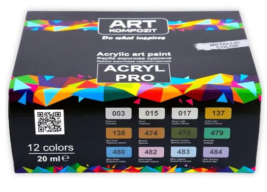 Краска акриловая Art Kompozit набор 12цв. по 20мл. металлик 520180