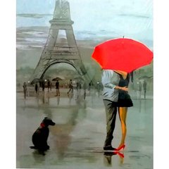 Картина раскраска по номерам на дереве 40*50см 5885 Поцелуй под зонтом