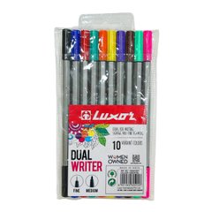 Ручка капиллярная Линер Luxor набор 10шт Dual Writer двухсторонняя №15400-10